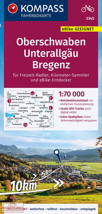 3345 OBERSCHWABEN - UNTERALLGÄU - BREGENZ | Kompass cycling map