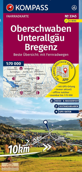 3345 OBERSCHWABEN - UNTERALLGÄU - BREGENZ | Kompass cycling map