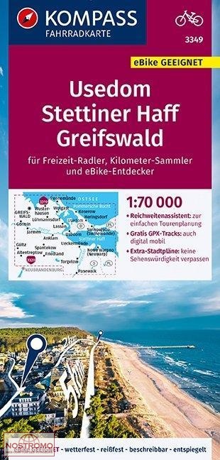 3349 USEDOM - STETTINER HAFF - GREIFSWALD | carte de cyclotourisme Kompass