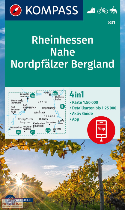 831 RHEINHESSEN - NAHE - NORDPFÄLZER BERGLAND | Kompass hiking map
