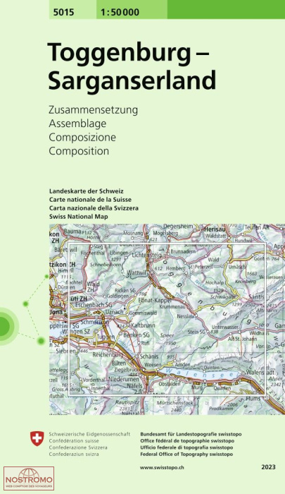 5015 TOGGENBURG - SARGANSERLAND | carte topographique Swisstopo