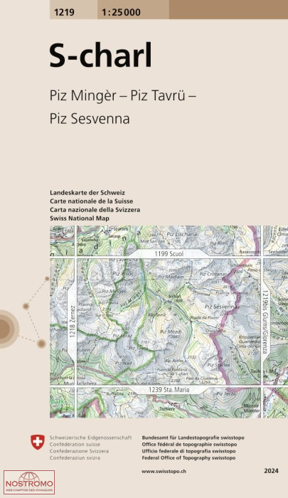 1219 S-CHARL - PIZ MINGÈR - PIZ TAVRÜ - PIZ SESVENNA | carte topographique Swisstopo