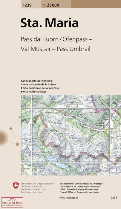 1239 STA. MARIA - PASS DAL FUORN/OFENOASS - VAL MÜSTAIR - PASS UMBRAIL | carte topographique Swisstopo