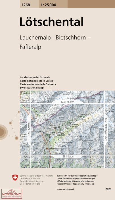 1268 LÖTSCHENTAL - LAUCHERNALP - BIETSCHHORN - FAFLERALP | carte topographique Swisstopo
