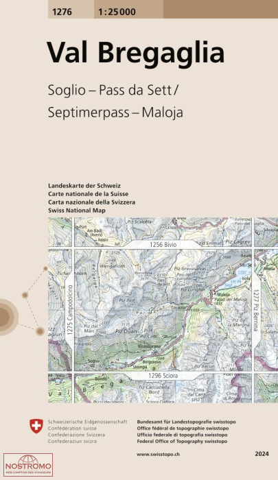 1276 VAL BREGAGLIA - SOGLIO - PASS DA SETT/SEPTIMERPASS - MALOJA | carte topographique Swisstopo