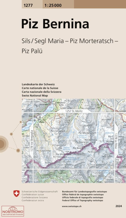 1277 PIZ BERNINA - SILS/SEGL MARIA - PIZ MORTERATSCH - PIZ PALÜ | carte topographique Swisstopo