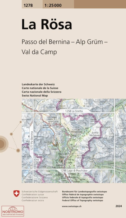 1278 LA RÖSA - PASSO DEL BERNINA - ALP GRÜM - VAL DA CAMP | carte topographique Swisstopo