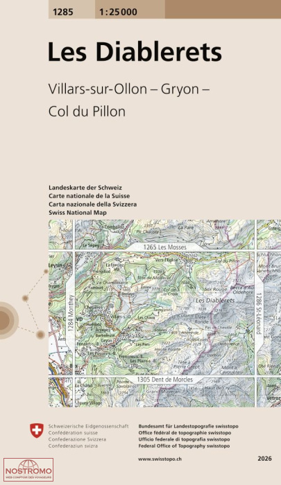 1285 LES DIABLERETS - VILLARS-SUR-OLLON - GRYON - COL DU PILLON | carte topographique Swisstopo