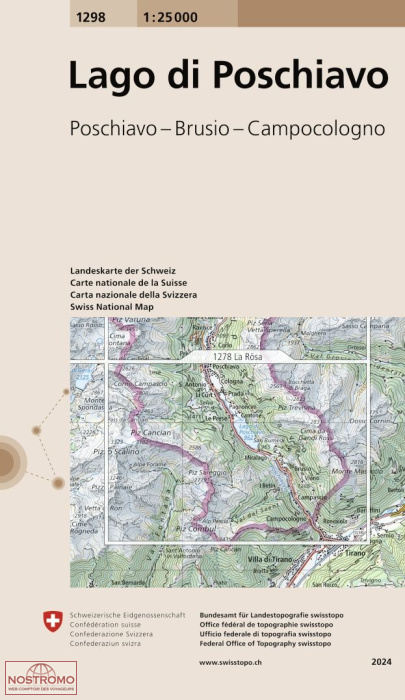 1298 LAGO DI POSCHIAVO - POSCHIAVO - BRUSIO - CAMPOCOLOGNO | carte topographique Swisstopo