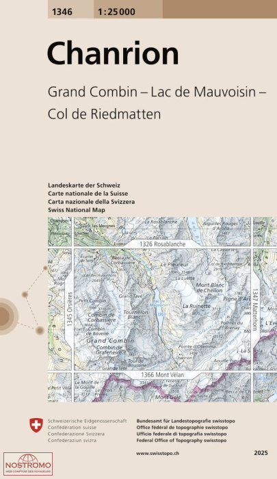 1346 CHANRION - GRAND COMBIN - LAC DE MAUVOISIN - COL DE RIEDMATTEN | carte topographique Swisstopo