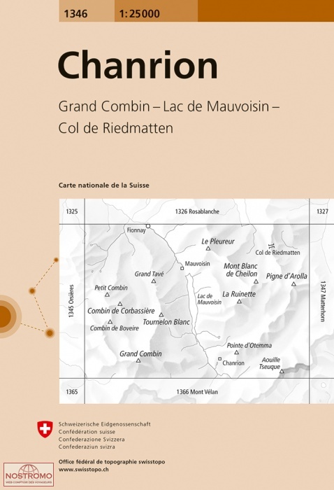 1346 CHANRION - GRAND COMBIN - LAC DE MAUVOISIN - COL DE RIEDMATTEN | carte topographique Swisstopo