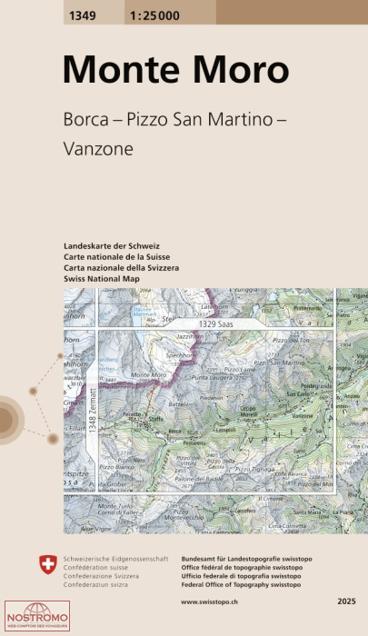 1349 MONTE MORO - MACUGNAGA - PIZZO SAN MARTINO | carte topographique Swisstopo