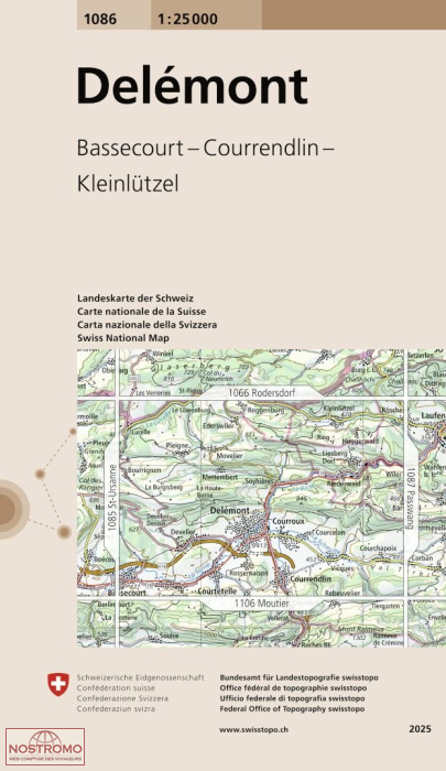 1086 DELÉMONT - BASSECOURT - COURRENDLIN - KLEINLÜTZEL | Swisstopo topographic map
