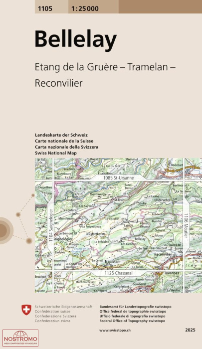 1105 BELLELAY - ETANG DE LA GRUÈRE - TRAMELAN - RECONVILIER | Swisstopo topographic map