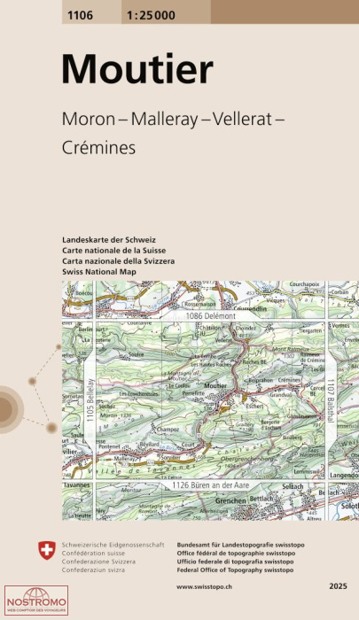 1106 MOUTIER - MORON - MALLERAY - VELLERAT - CRÉMINES | Swisstopo topographic map