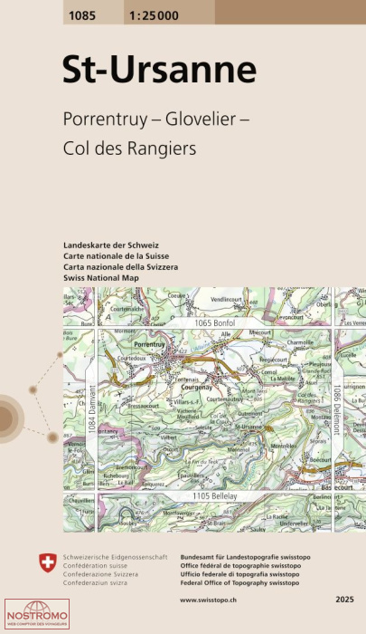 1085 ST. URSANNE - PORRENTRUY - GLOVILIER - COL DES RANGIERS | Swisstopo topographic map