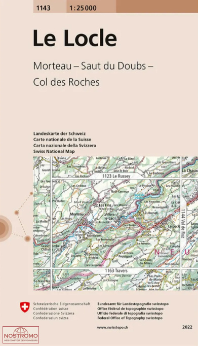 1143 LE LOCLE - MORTEAU - SAUT DU DOUBS - COL DE ROCHES | carte topographique Swisstopo