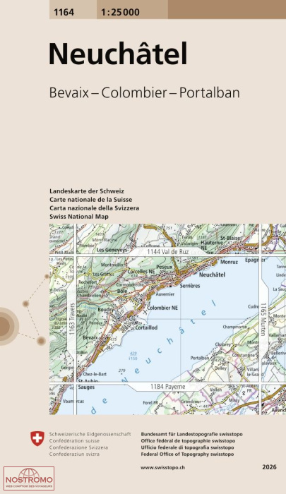 1164 NEUCHÂTEL - BEVAIX - COLOMBIER - PORTALBAN | Swisstopo topographic map