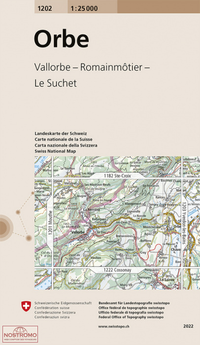 1202 ORBE - VALLORBE - ROMAINMÔTIER - LE SUCHET | carte topographique Swisstopo
