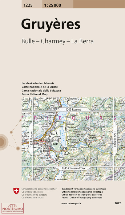 1225 GRUYÈRES - BULLE - CHARMEY - LA BERRA | carte topographique Swisstopo