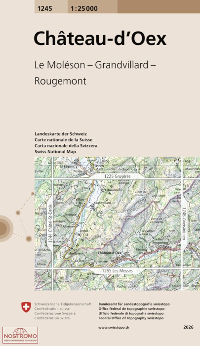 1245 CHÂTEAU-D'OEX - LE MOLÉSON - GRANDVILLARD - ROUGEMONT | Swisstopo topographic map