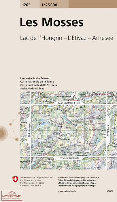 1265 LES MOSSES - LAC DE L'HONGRIN - L'ETIVAZ - ARNESEE | carte topographique Swisstopo