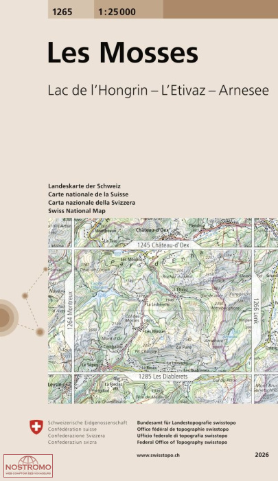 1265 LES MOSSES - LAC DE L'HONGRIN - L'ETIVAZ - ARNESEE | Swisstopo topographic map