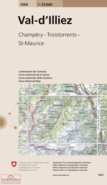 1304 VAL-D'ILLIEZ - CHAMPÉRY - TROISTORRENTS - ST-MAURICE | carte topographique Swisstopo