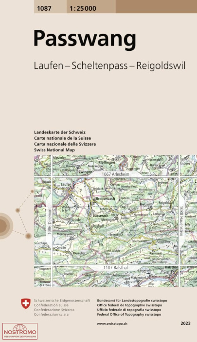 1087 PASSWANG - LAUFEN - SCHELTENPASS - REIGOLDSWIL | carte topographique Swisstopo