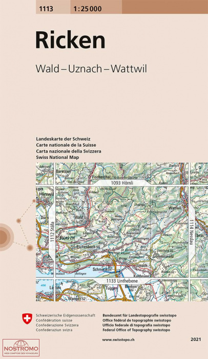 1113 RICKEN - WALD - UZNACH - WATTWIL | carte topographique Swisstopo
