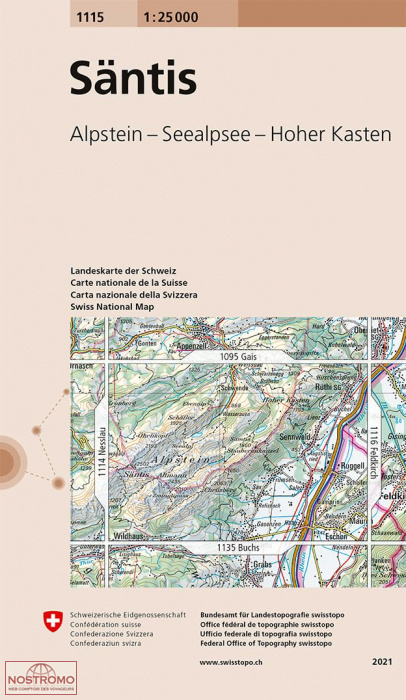 1115 SÄNTIS - ALPSTEIN - SEEALPSEE - HOHER KASTEN | carte topographique Swisstopo