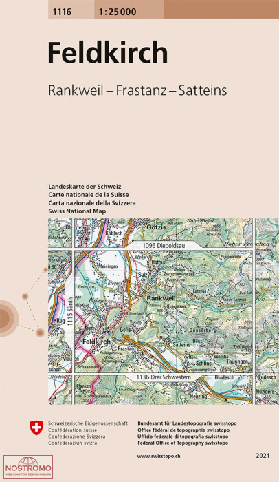 1116 FELDKIRCH - RANKWEIL - FRASTANZ - SATTEINS | carte topographique Swisstopo