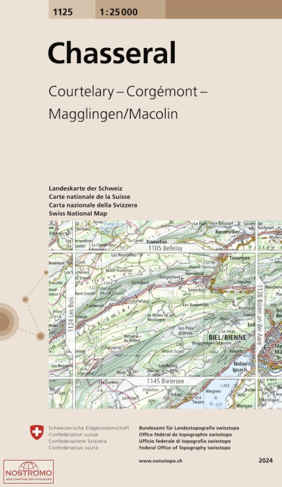 1125 CHASSERAL - COURTELARY - CORGÉMONT - MAGGLINGEN/MACOLIN | carte topographique Swisstopo