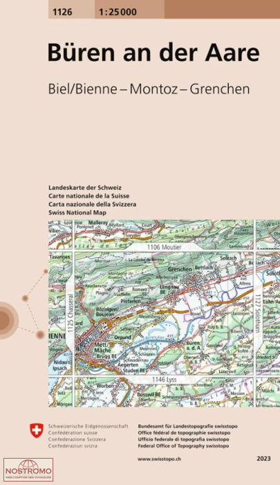 1126 BÜREN AN DER AARE - BIEL/BIENNE - MONTOZ - GRENCHEN | carte topographique Swisstopo