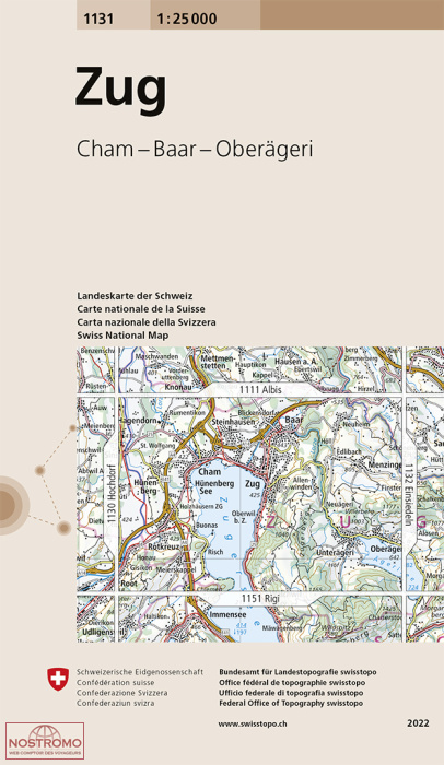 1131 ZUG - CHAM - BAAR - OBERÄGERI | carte topographique Swisstopo