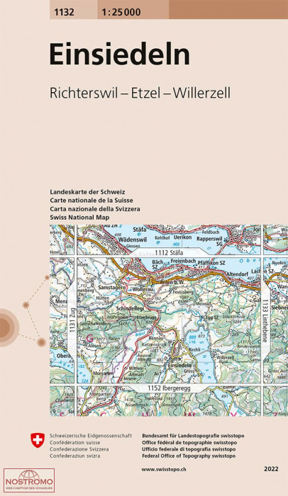 1132 EINSIEDELN - RICHTERSWIL - ETZEL - WILLERZELL | carte topographique Swisstopo