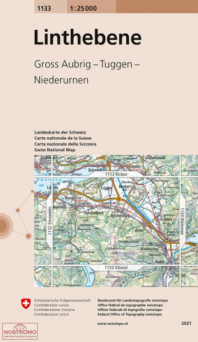 1133 LINTHEBENE - GROSS AUBRIG - TUGGEN - NIEDERURNEN | carte topographique Swisstopo