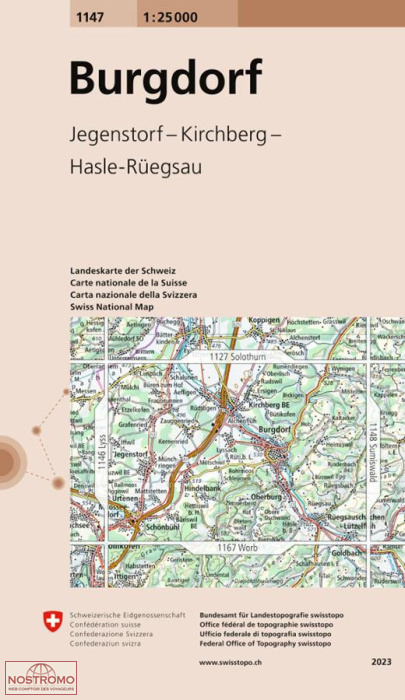 1147 BURGDORF - JEGENSDORF - KIRCHBERG - HASLE-RÜEGSAU | carte topographique Swisstopo