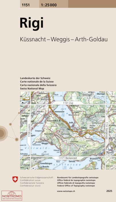 1151 RIGI - KÜSSNACHT - WEGGIS - ARTH-GOLDAU | carte topographique Swisstopo