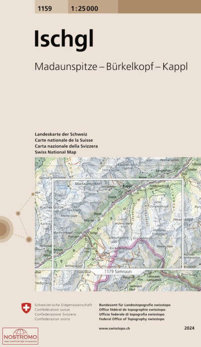 1159 ISCHGL - MADAUNSPITZE - BÜRKELKOPF - KAPPL | carte topographique Swisstopo