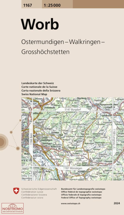 1167 WORB - OSTERMUNDIGEN - WALKRINGEN - GROSSHÖCHSTETTEN | carte topographique Swisstopo