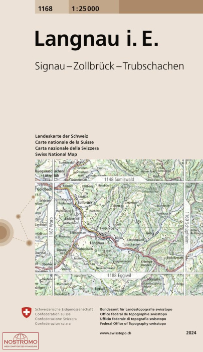 1168 LANGNAU IM EMMENTAL - SIGNAU - ZOLLBRÜCK - TRUBSCHACHEN | carte topographique Swisstopo