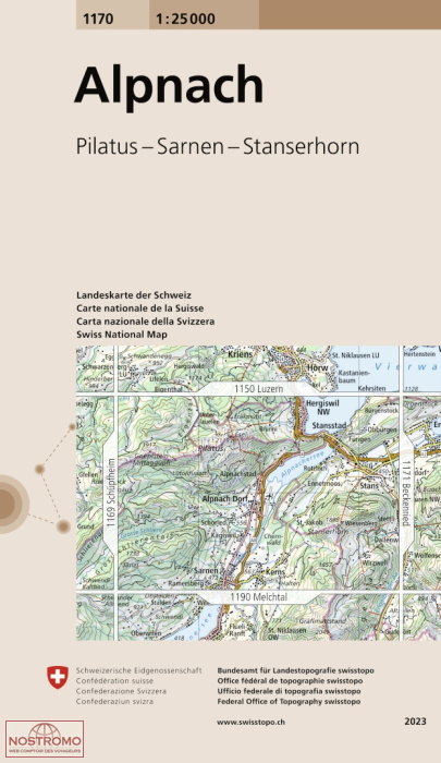 1170 ALPNACH - PILATUS - SARNEN - STANSERHORN | carte topographique Swisstopo