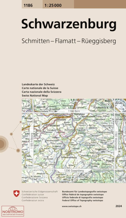 1186 SCHWARZENBURG - SCHMITTEN - FLAMATT - RÜEGGISBERG | carte topographique Swisstopo