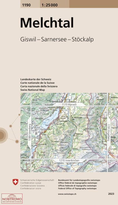 1190 MELCHTAL - GISWIL - SARNERSEE - STÖCKALP | carte topographique Swisstopo