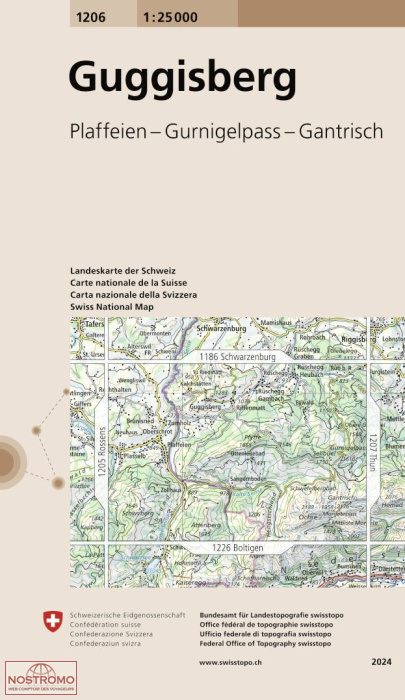 1206 GUGGISBERG - PLAFFEIEN - GURNIGELPASS - GANTRISCH | carte topographique Swisstopo