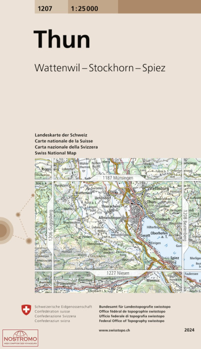 1207 THUN - WATTENWIL - STOCKHORN - SPIEZ | carte topographique Swisstopo