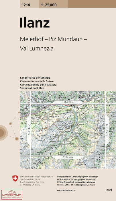 1214 ILANZ - OBERSAXEN - PIZ MUNDAUN - VAL LUMNEZIA | carte topographique Swisstopo