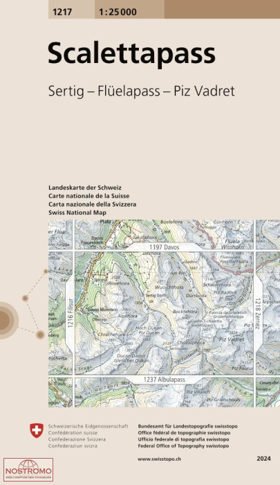 1217 SCALETTAPASS - SERTIG - FLÜELAPASS - PIZ VADRET | carte topographique Swisstopo