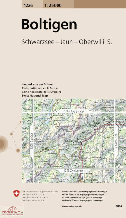 1226 BOLTIGEN - SCHWARZSEE - JAUN - OBERWIL I. S. | carte topographique Swisstopo